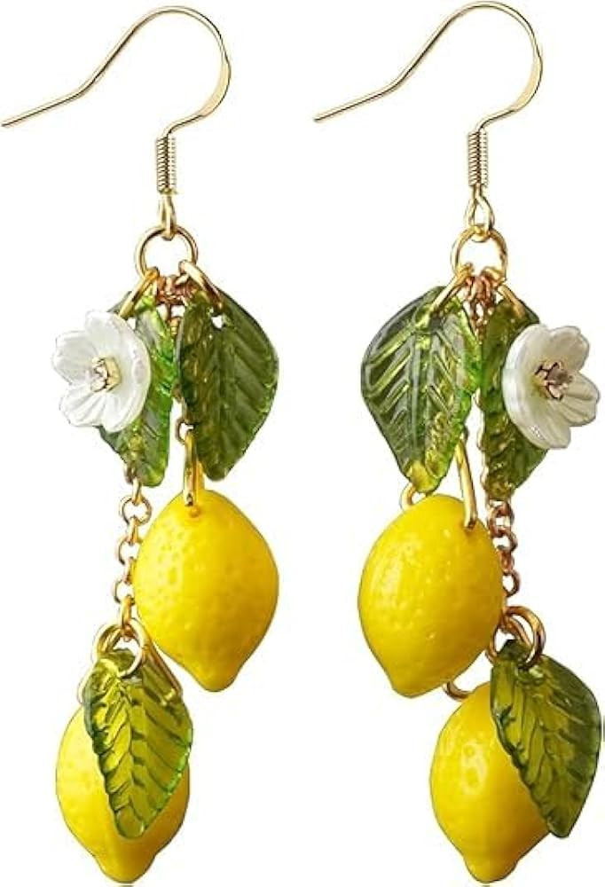 Lemon Earrings, Lime Lemons Earring Flower Leaf Dangle Earring Colorful Resin Unique Cute Funky E... | Amazon (US)