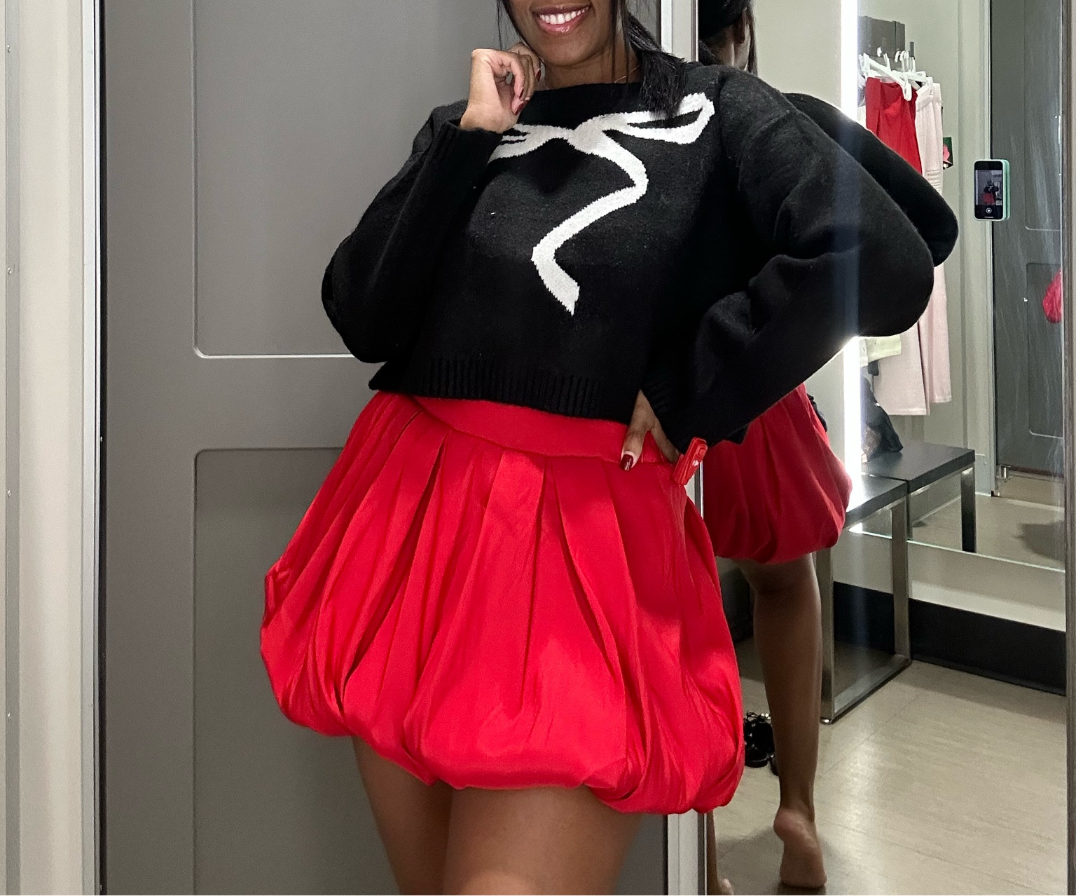 Bow sweater and a bubble skirt❤️ 
Sweater is cropped- TTS
Bubble skirt size down 
#bubbleskirt #bow #sweater #target 

#LTKStyleTip #LTKSaleAlert #LTKFindsUnder50