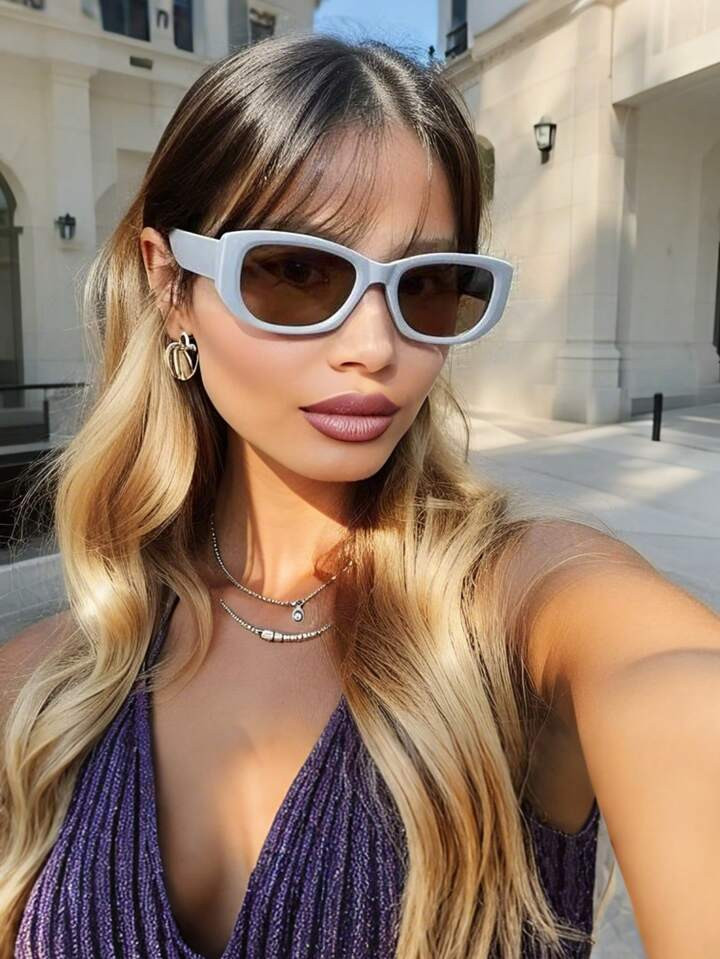 1 Peça Óculos Retangular Vintage Y2K De Cor Dopamina Para Mulheres, Design De Bloco De Cor Com Armação Pequena, Ideal Para Compras, Festas, Trajes, Férias Na Praia | SHEIN