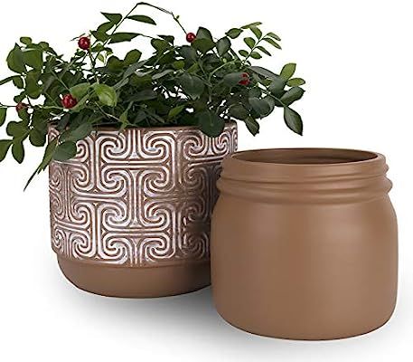 Ceramic Flower Plant Pots - 6.3 + 4.5 Inch Clay Pottery Terracotta Pots, Rustic Succulent Cactus ... | Amazon (US)