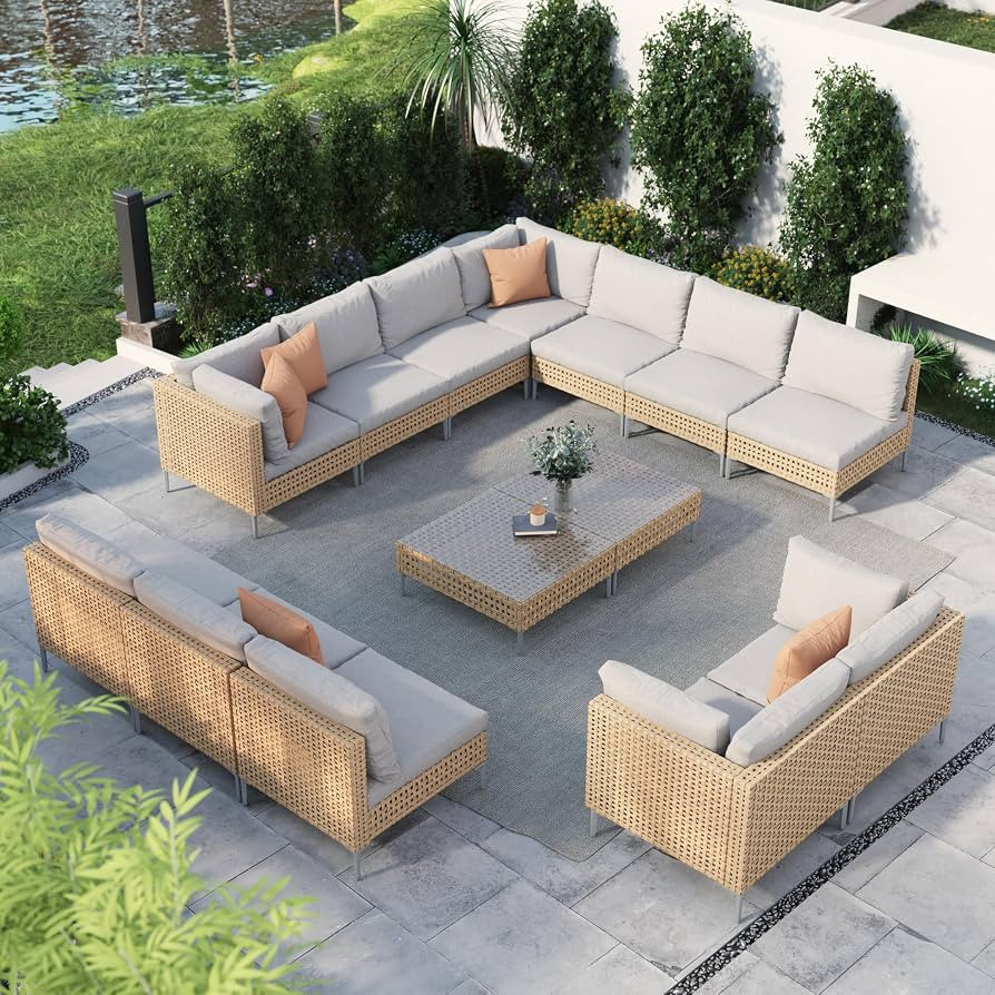Grand patio 14-Piece Wicker Patio Furniture Set, Boho Outdoor Conversation Set Sectional Sofa wit... | Amazon (US)