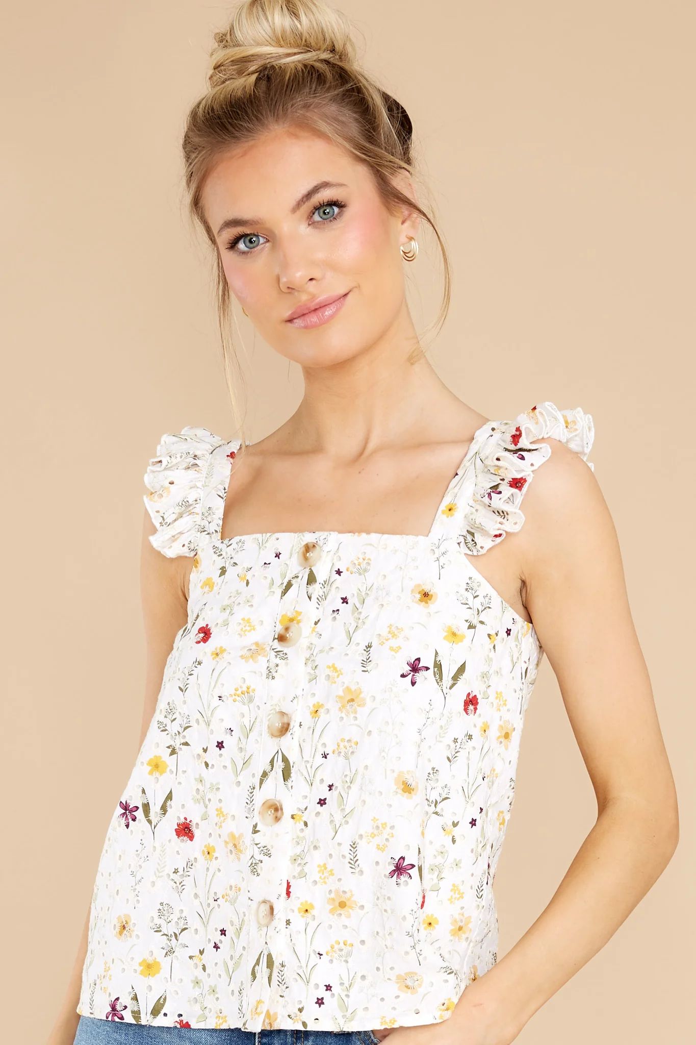 Spread Joy White Embroidered Floral Top | Red Dress 