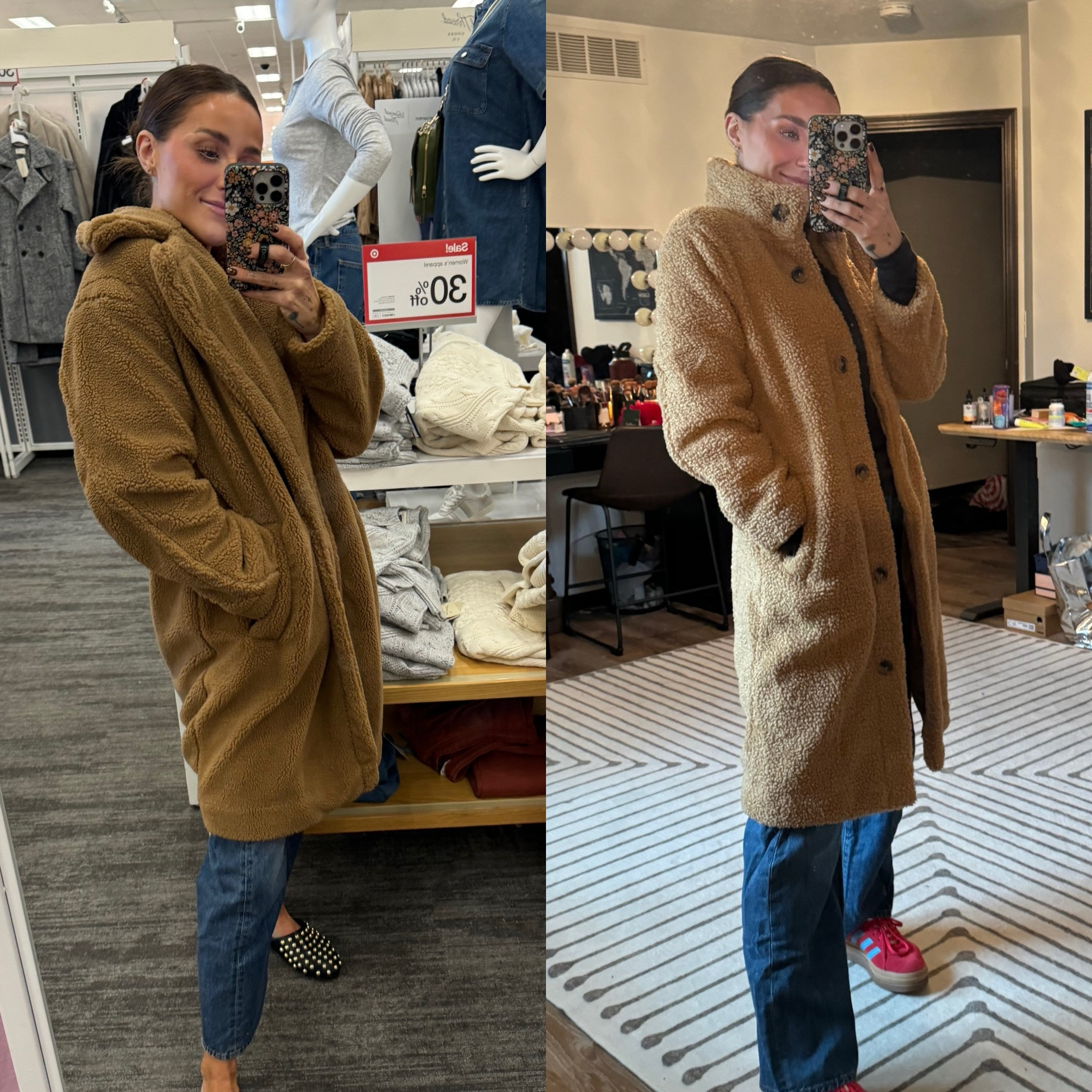 Target & Walmart Teddy bear jacket 
Wearing small in both
Targets is oversized so I would size down
Walmart: TTS 

#LTKHoliday #LTKFindsUnder50 #LTKSeasonal