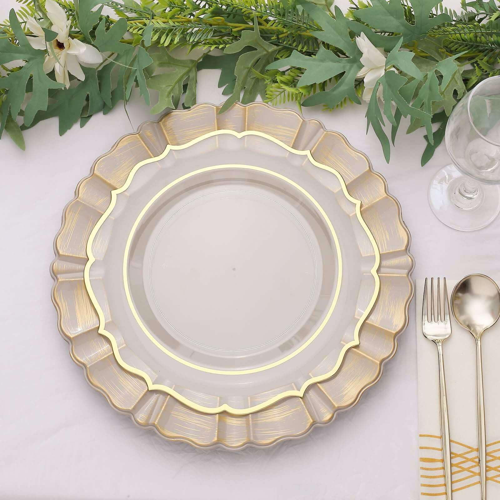 Efavormart Set of 6-13" Round - Taupe Plastic Charger Plates With Waved Scalloped Rim for Wedding... | Amazon (US)