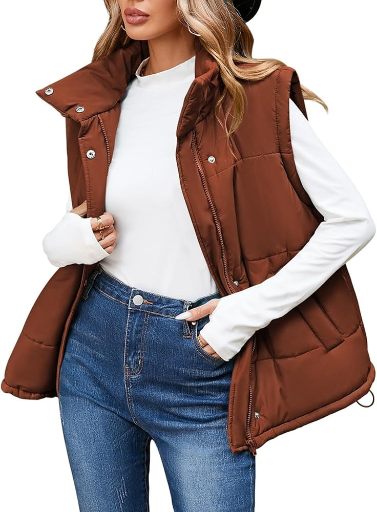 Pink Queen Womens Oversized Quilted Puffer Vest Casual Loose Sleeveless Stand Collar Zip Up Fall ... | Amazon (US)