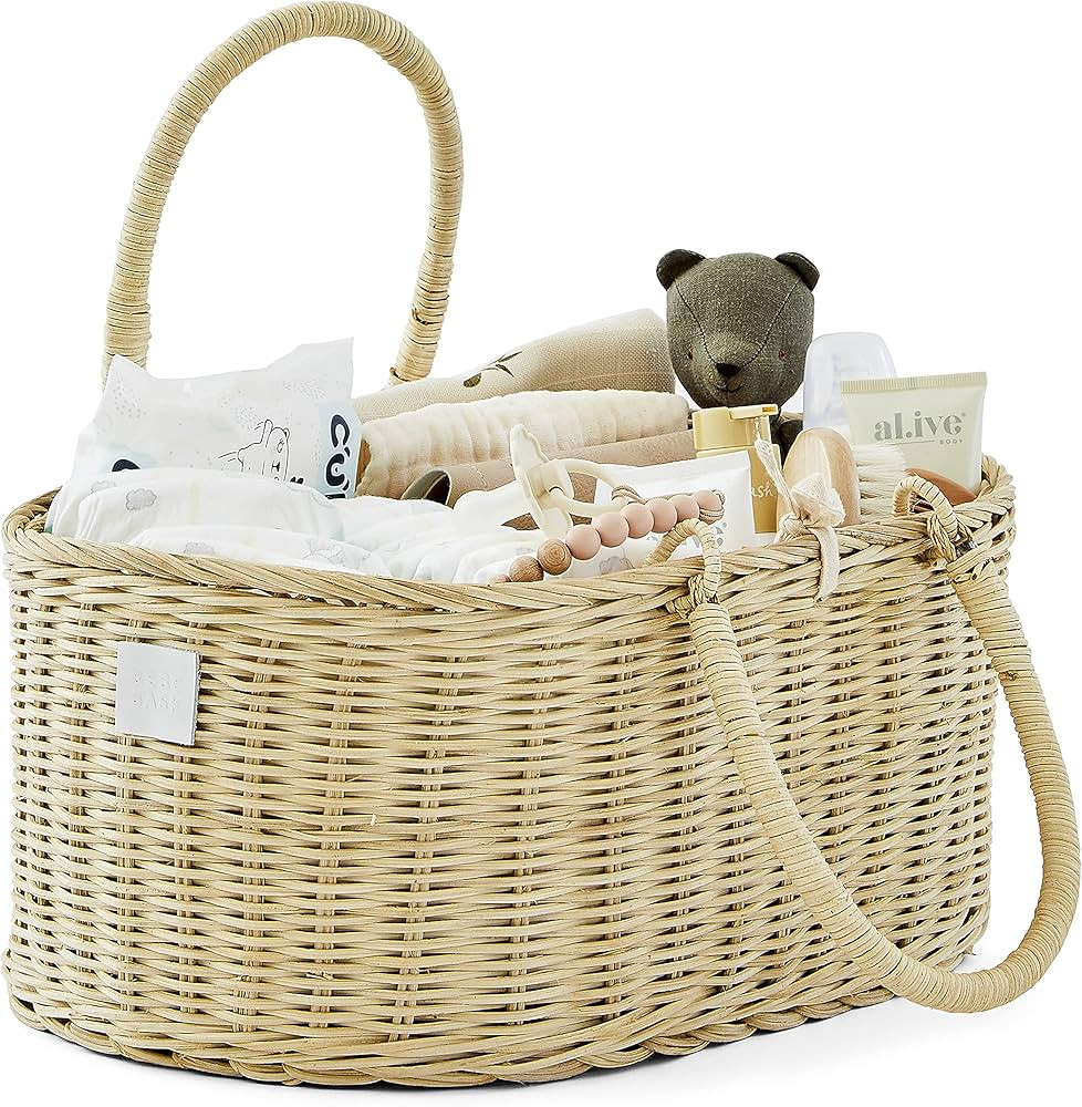 BEBE BASK Baby Diaper Caddy Organizer - Handmade Organic Rattan - Luxury Diaper Caddy Basket - Cu... | Amazon (US)