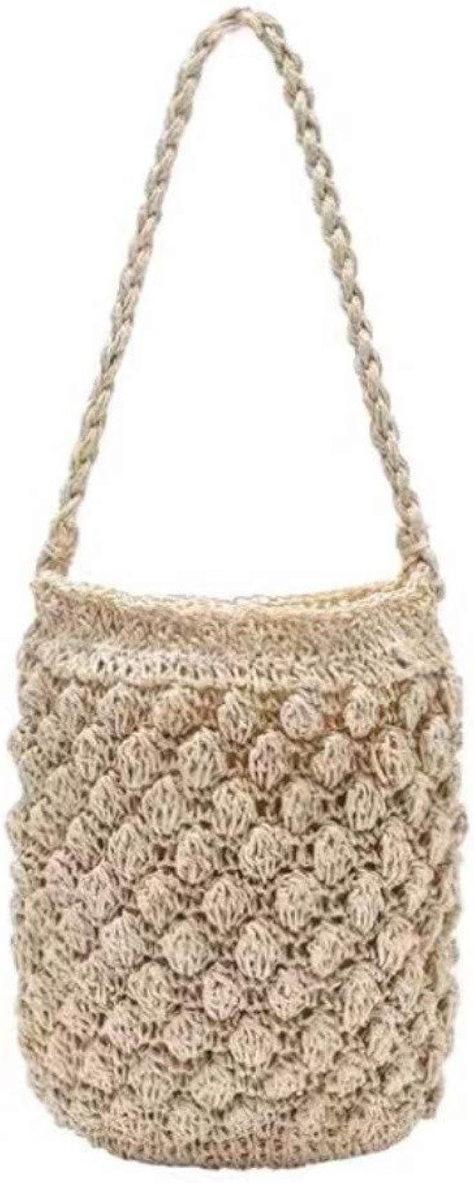 Girl-on-vacation bucket bag knitting, Straw bag | Amazon (US)
