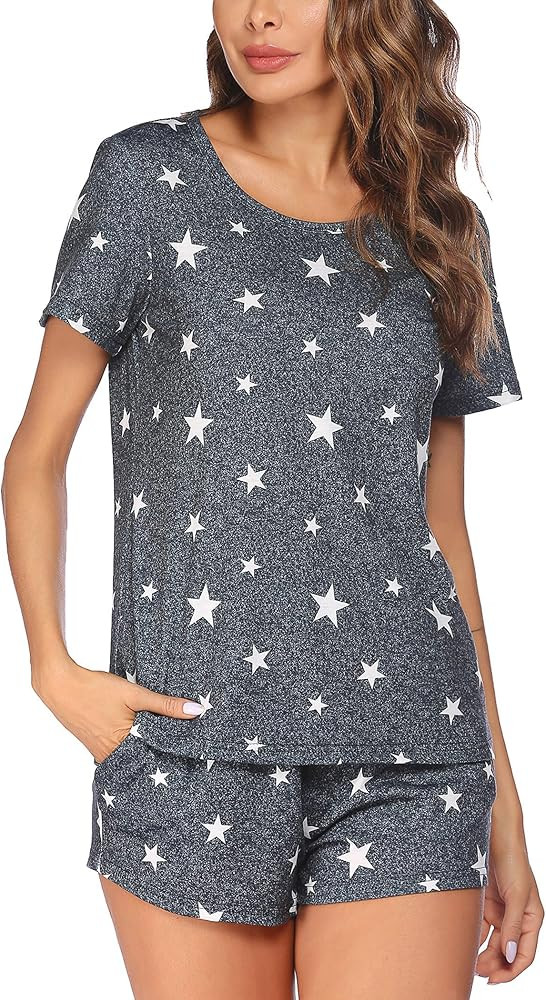 Ekouaer Womens Pajama Set Short Sleeve Sleepwear Star Print Nightwear Soft Pjs Lounge Sets with P... | Amazon (US)