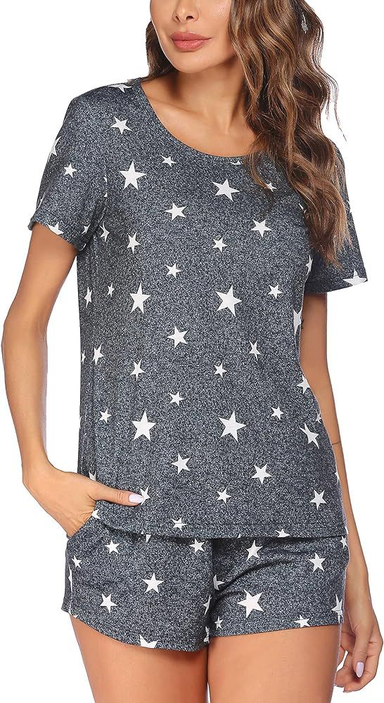 Ekouaer Womens Pajama Set Short Sleeve Sleepwear Star Print Nightwear Soft Pjs Lounge Sets with P... | Amazon (US)