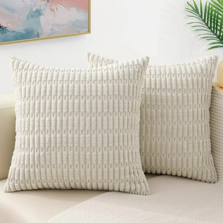 decorUhome Pack of 2 Decorative Throw Pillow Covers 18x18, Soft Corduroy Striped Couch Pillow Cov... | Walmart (US)