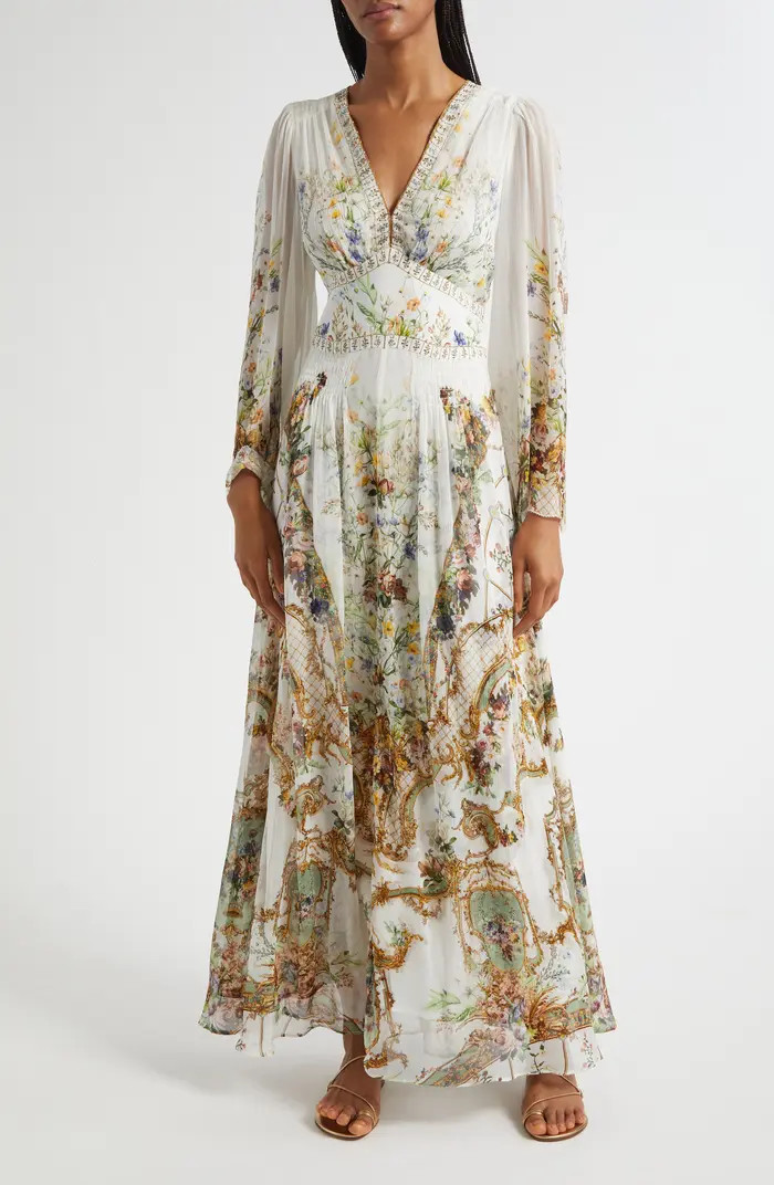 Camilla Dressing Room Drama Long Sleeve Silk Chiffon Maxi Dress | Nordstrom | Nordstrom