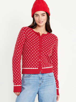 SoSoft Holiday Print Crop Cardigan Sweater | Old Navy (US)