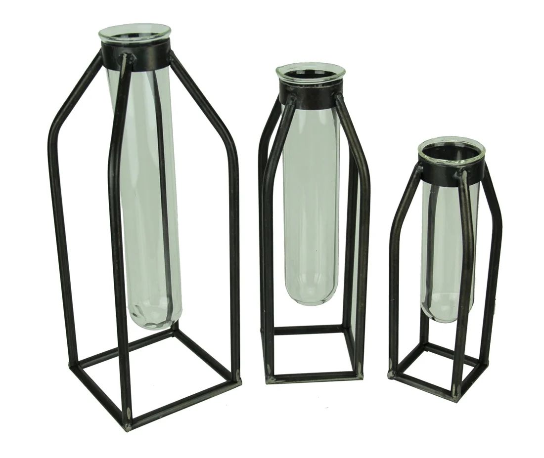 Modern Art Glass Tube Bud Vase with Metal Cage Frame Set of 3 | Walmart (US)