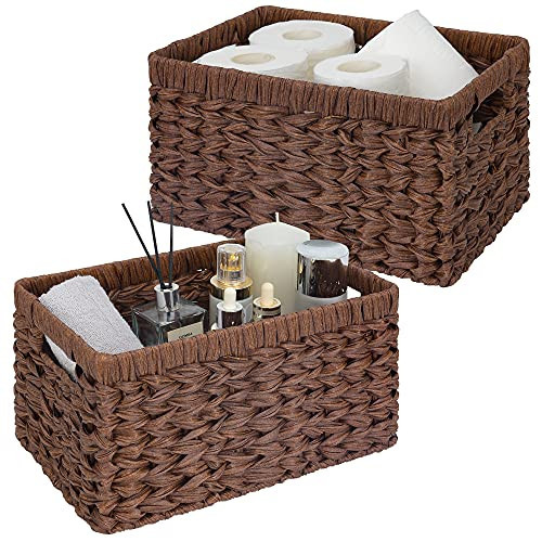 GRANNY SAYS Wicker Storage Baskets for Shelves, Wicker Baskets for Organizing, Waterproof Woven Basket for Pantry, Rectangle Basket for Shlef, Brown, 2-Pack | Amazon (US)