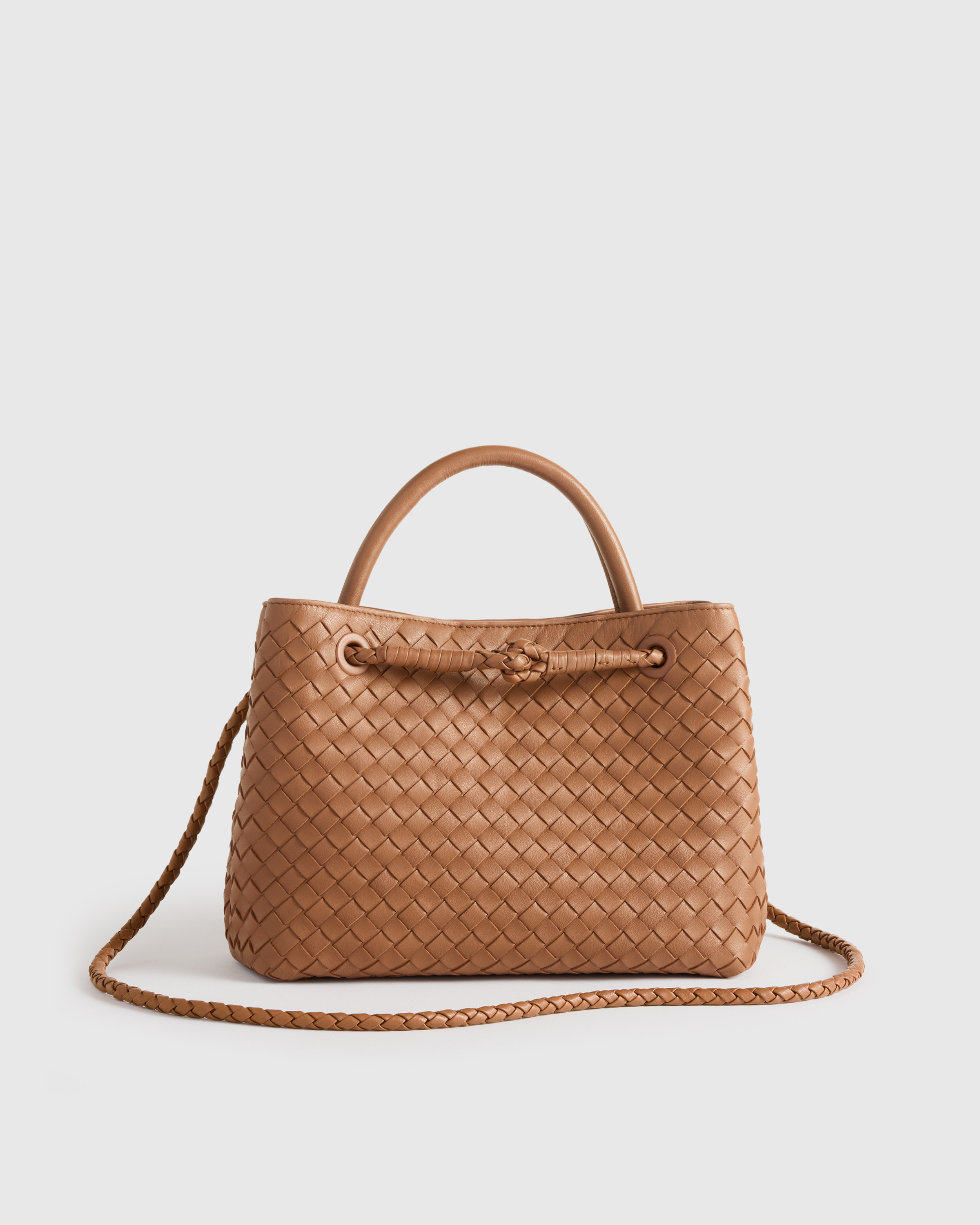Quince | Women's Italian Leather Handwoven Mini Satchel in Cognac | Quince