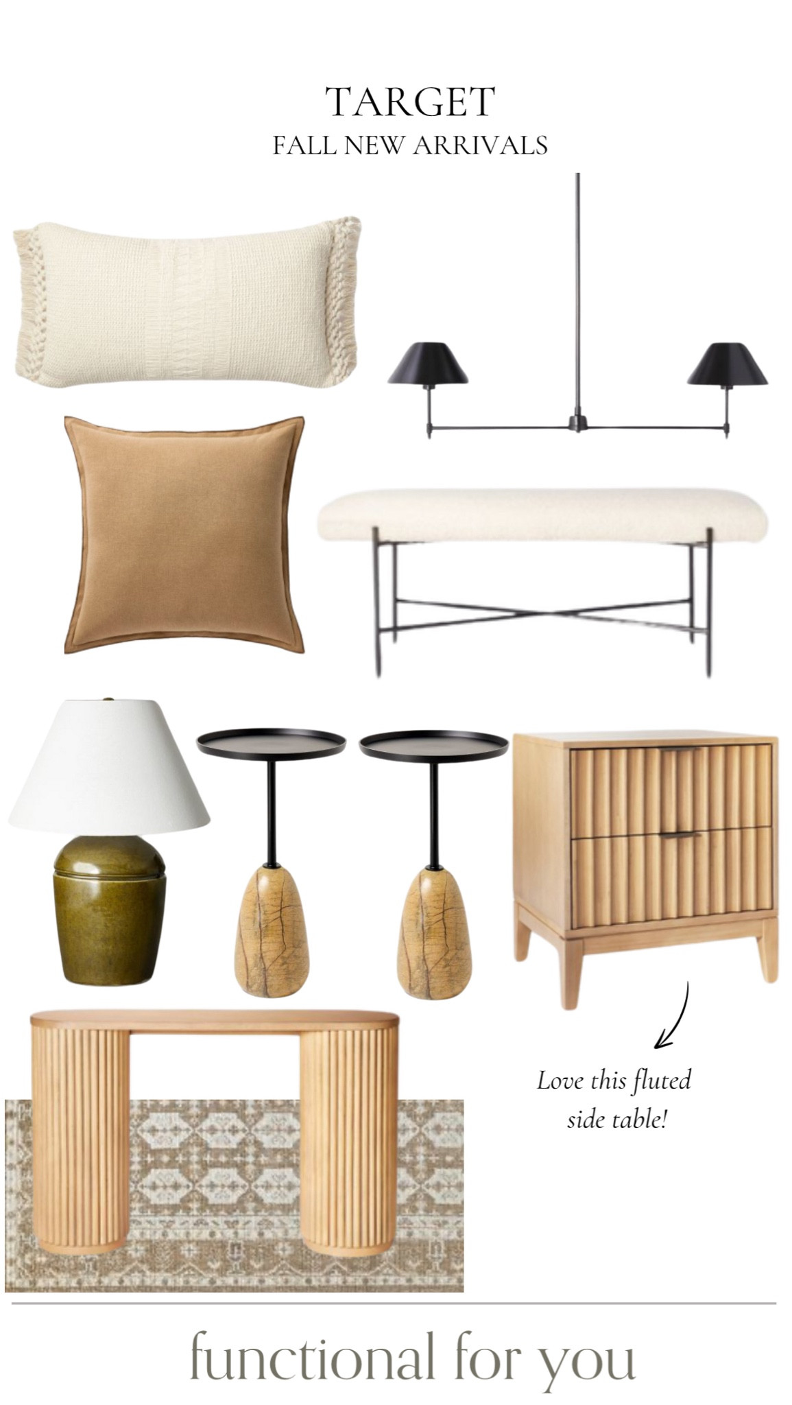 Target fall new arrivals!




Throw pillows, light fixture, bench, table lamp, side table, entry way table, area rug, target furniture, target home decor 

#LTKStyleTip #LTKHome