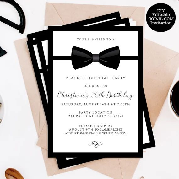 Black Tie Cocktail Party Invitations Adult Party Invitations | Etsy | Etsy (US)