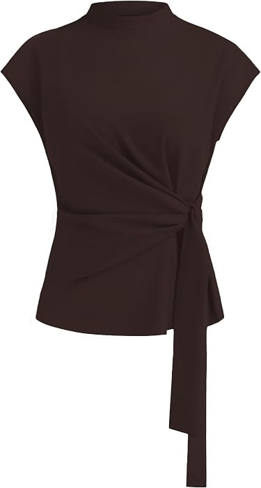 Womens Cap Sleeve Tops 2026 Summer Tie Waist Mock Neck Elegant Blouses Business Dressy Casual Shi... | Amazon (US)