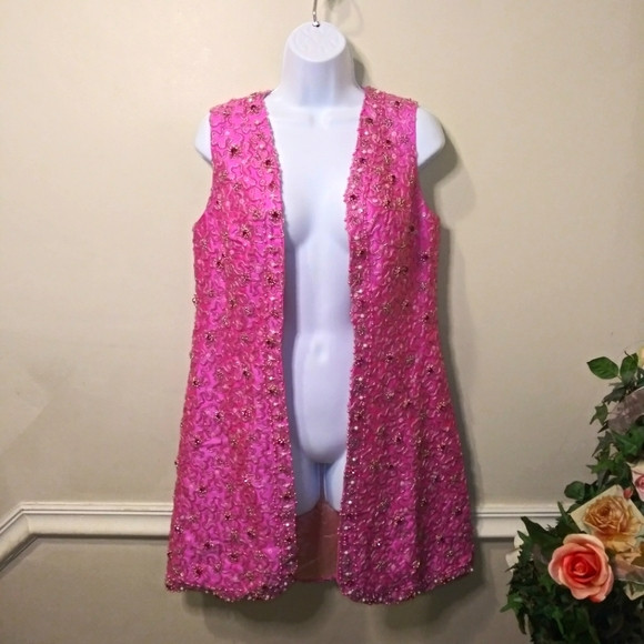 Vintage 1960-70 Barbie Pink Raw Silk Hand Beaded/Jeweled Cocktail, Hostess Vest | Poshmark