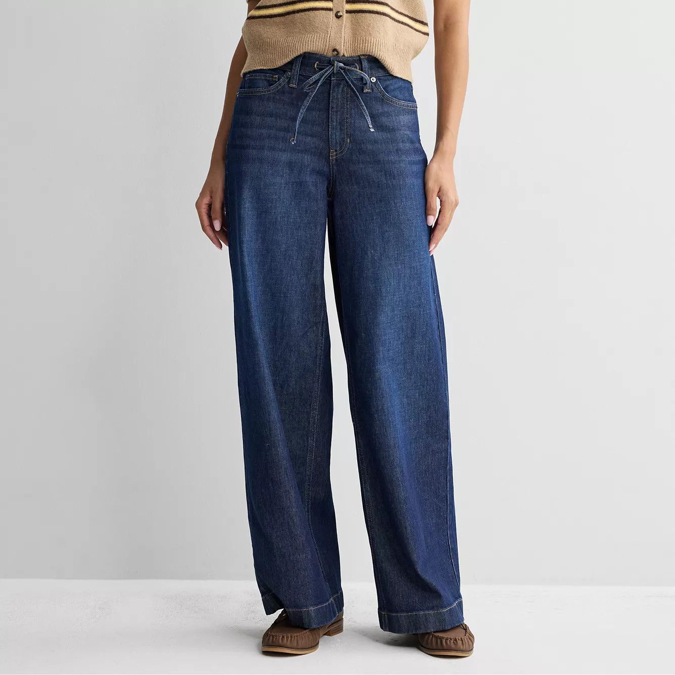 Women's Sonoma Goods For Life Relaxed Tie Waist Mid Rise Wide Leg Jean | Kohl's