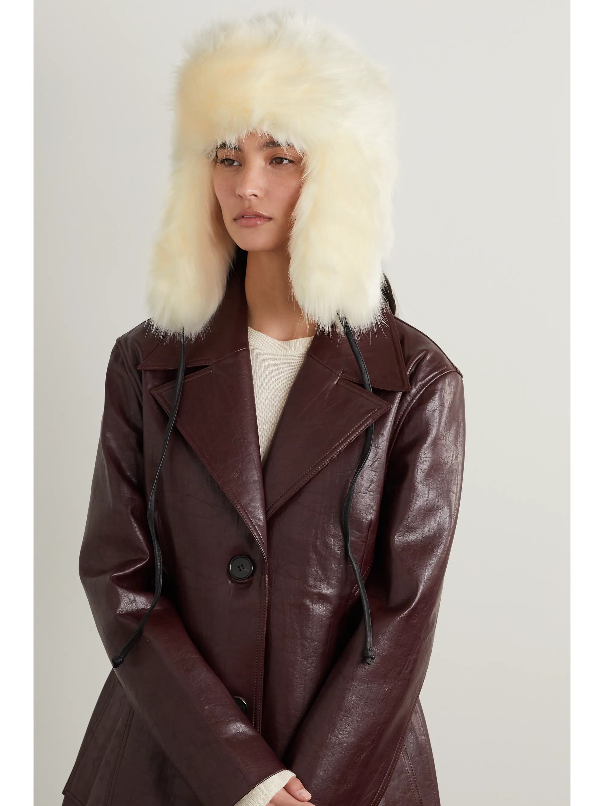 Owen leather-trimmed faux fur hat | NET-A-PORTER (US)