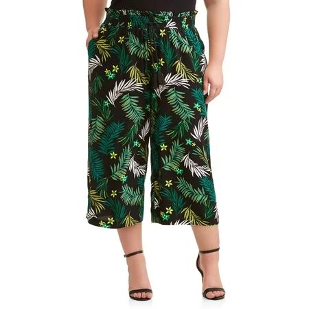 Terra & Sky Women's Plus Size Printed Wide Leg Cropped Pant | Walmart (US)