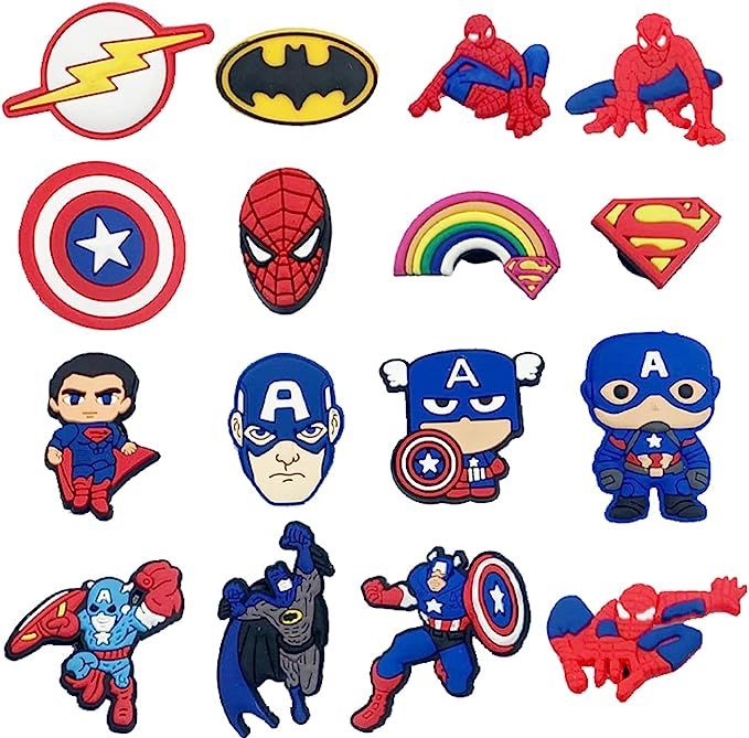 Amazon.com: 16 PCS Superhero Shoe Charms for Bands Bracelet Wirstband Party Gifts, Clog Pins Acce... | Amazon (US)