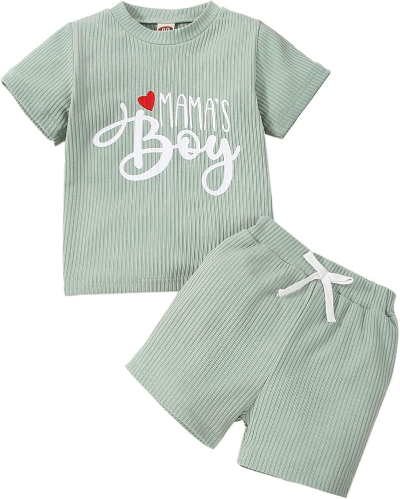 Comeonze Infant Baby Boy Ribbed Shorts Set Mama's Boy Letter Print Short Sleeve Tees Short Bottoms S | Amazon (US)