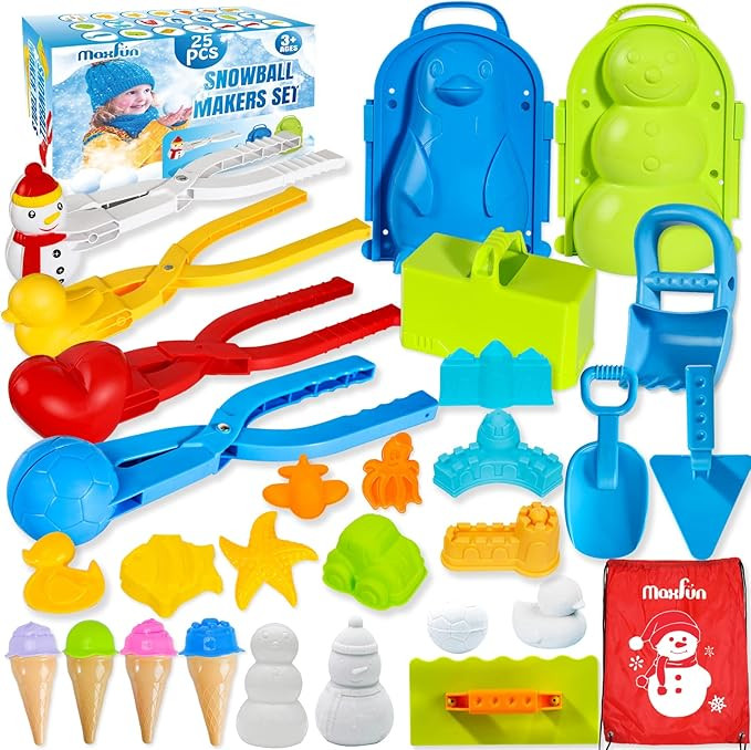 Max Fun 25Pcs Winter Snowball Tool Kit with Handle for Snow Ball Shapes Fights Duck for Kids Todd... | Amazon (US)