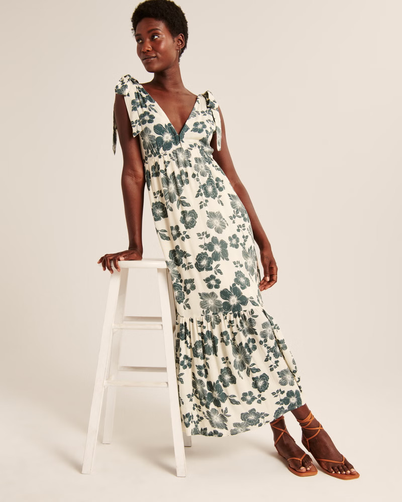 Women's Tie-Strap Babydoll Midaxi Dress | Women's Dresses & Jumpsuits | Abercrombie.com | Abercrombie & Fitch (US)