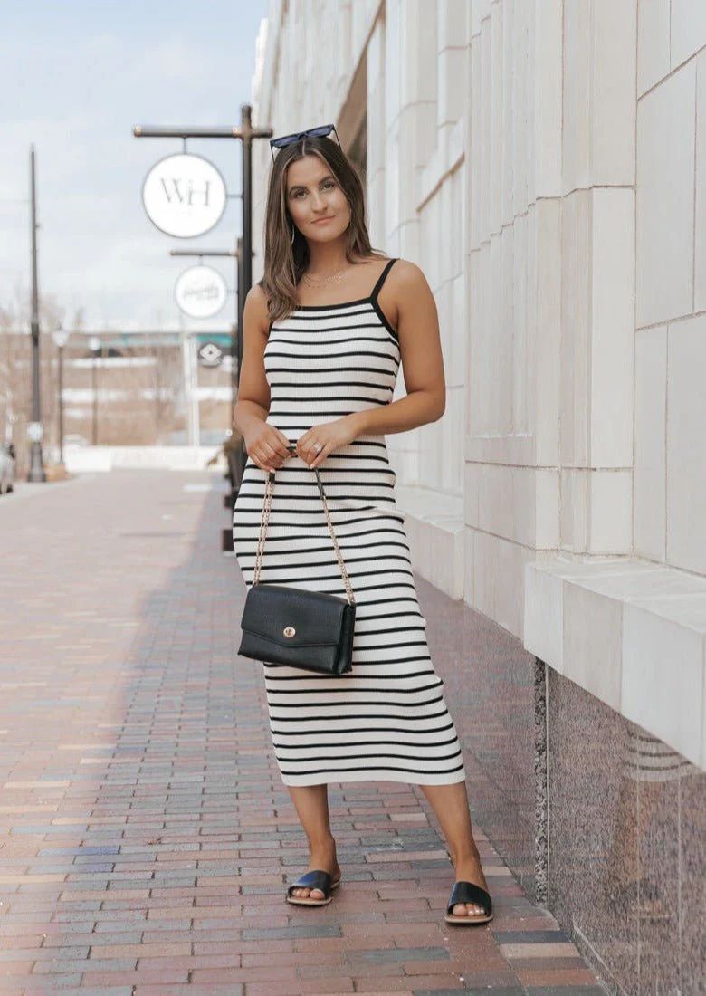 Ivory Striped Back Tie Midi Dress | Pre Order | Magnolia Boutique