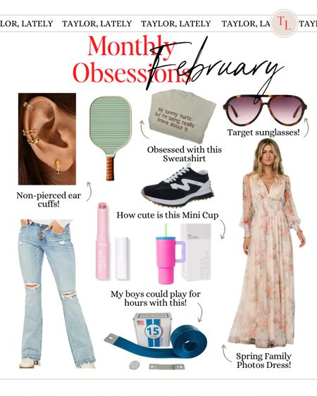 Monthly Obsessions from the Taylor, Lately blog for February! My month long favorite picks including our spring family photos dress and my top flare jeans.

#LTKstyletip #LTKworkwear #LTKfindsunder100