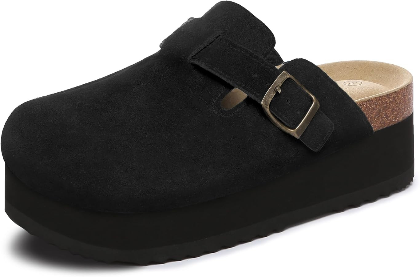 Rihero Women's Platform Clogs Adjustable Buckle Cork Footbed Slip on Suede Clog Slippers | Amazon (US)
