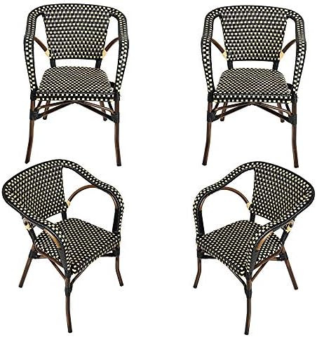 Outdoor Rattan Wicker Chair Set of 4 Stackable Arm Chairs with Aluminum Frame Patio Dining Chair ... | Amazon (US)