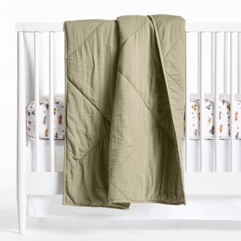 Garden Green Supersoft Cotton Gauze Baby Crib Quilt | Crate & Kids | Crate & Barrel