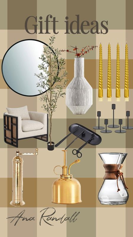 Gift ideas | Home & Cozy | Candle Accessory Set  | June Brushed Ebony Cane Chair | Olive Artificial Silk Trees Green | Gold Twisted Candlesticks Taper Candle | Black Candlestick Holders for Taper Candles | Lyman Scratched Vase | Umbra Hub Round Wall Mirror with Rubber Frame, Modern Decor for Entryways, Washrooms, Living Rooms and More | Indoor Plant Mister | The Original European Pepper Mill 8'' Brass Pepper Mill | Chemex Pour-Over Glass Coffeemaker - Classic Series - 8-Cup - Exclusive Packaging | Prices are subject to change | Crate & Barrel | Amazon | Pottery Barn | 

#LTKhome #LTKGiftGuide #LTKwedding