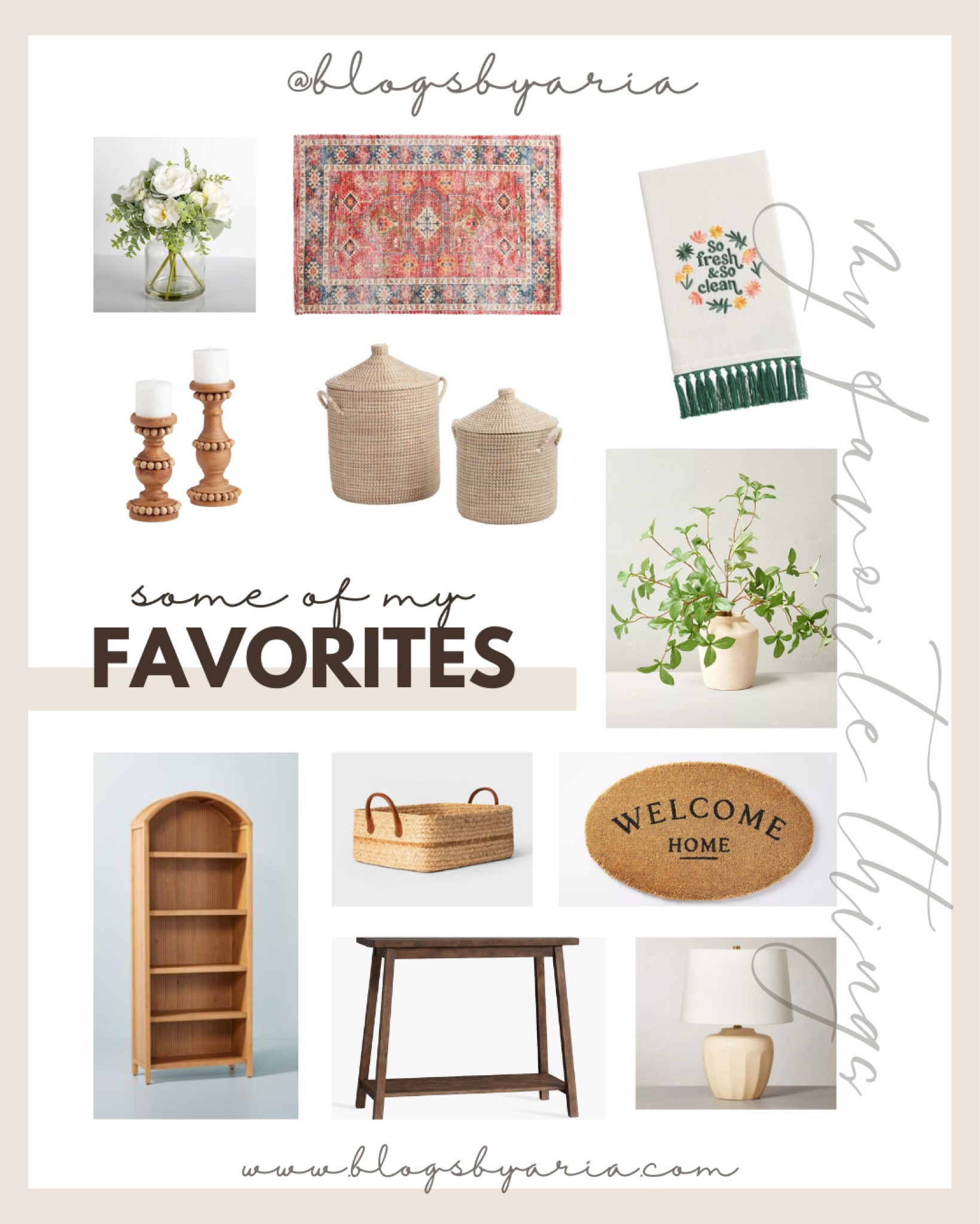 Some of my favorite decor finds I’ve found!! Home decor. Candle holder, welcome mat,console table, table lamp, hand towel, bathroom rug

#LTKunder100 #LTKunder50 #LTKhome