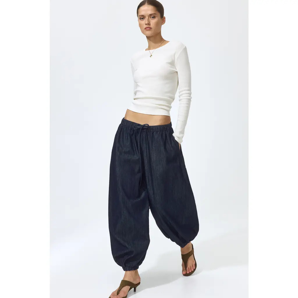 H&M Denim Balloon Trousers in Dark Denim Blue at Nordstrom, Size Small | Nordstrom