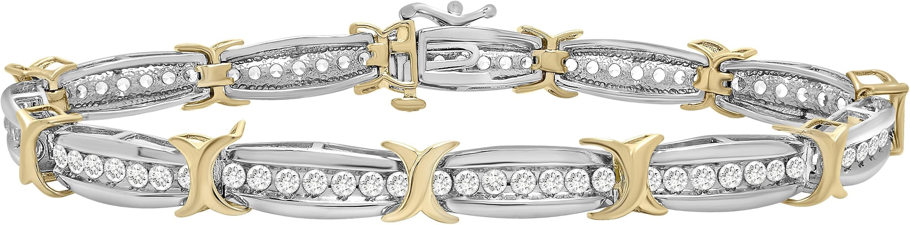 Timeless Love Lab-Created White Sapphire 7.25" Bracelet Set in Sterling Silver with Yellow Gold P... | Amazon (US)