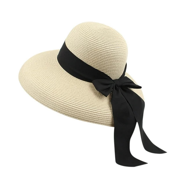 Mnycxen Women Fashion Summer Bow Straw Foldable Hat Beach Sun Protection Hats Caps - Walmart.com | Walmart (US)