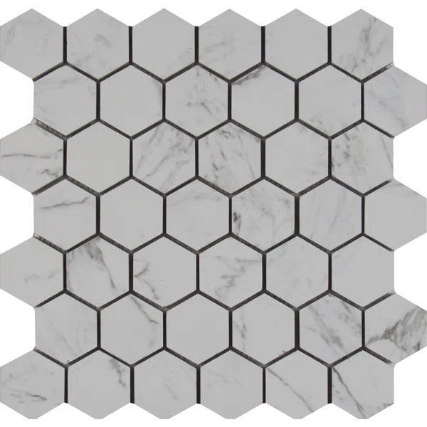 Carrara 2" x 2" Porcelain Honeycomb Mosaic Wall & Floor Tile | Wayfair North America