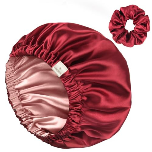 YANIBEST Adjustable Satin Bonnet Double Layer Hair Bonnet for Sleeping Bonnets for Women Hats Curly Natural Hair, Burgundy | Amazon (US)