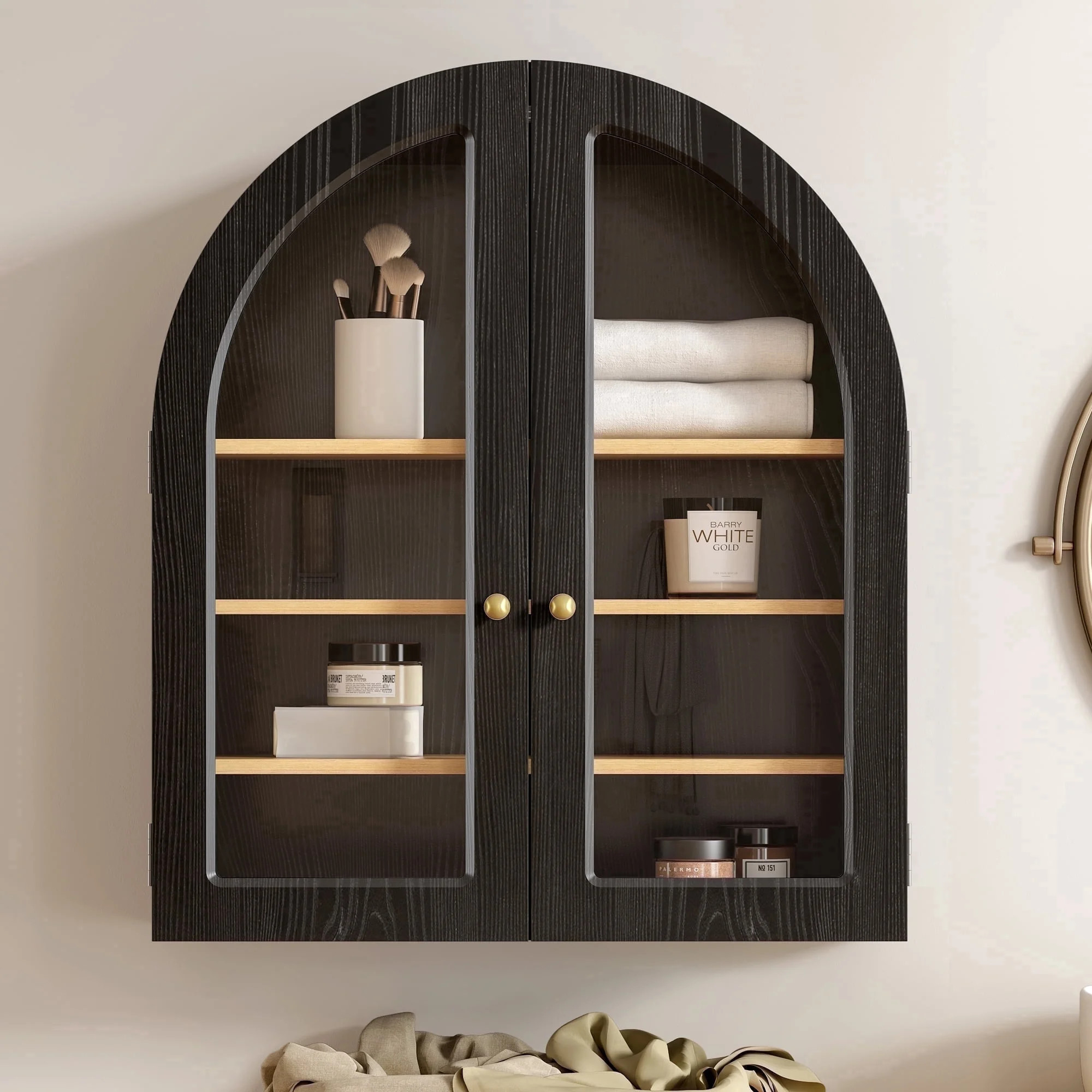 EYYTHUNG Large Arched Wall Cabinet, Bathroom Medicine Cabinet Cupboard with Adjustable Shelf, Natural Oak | Walmart (US)