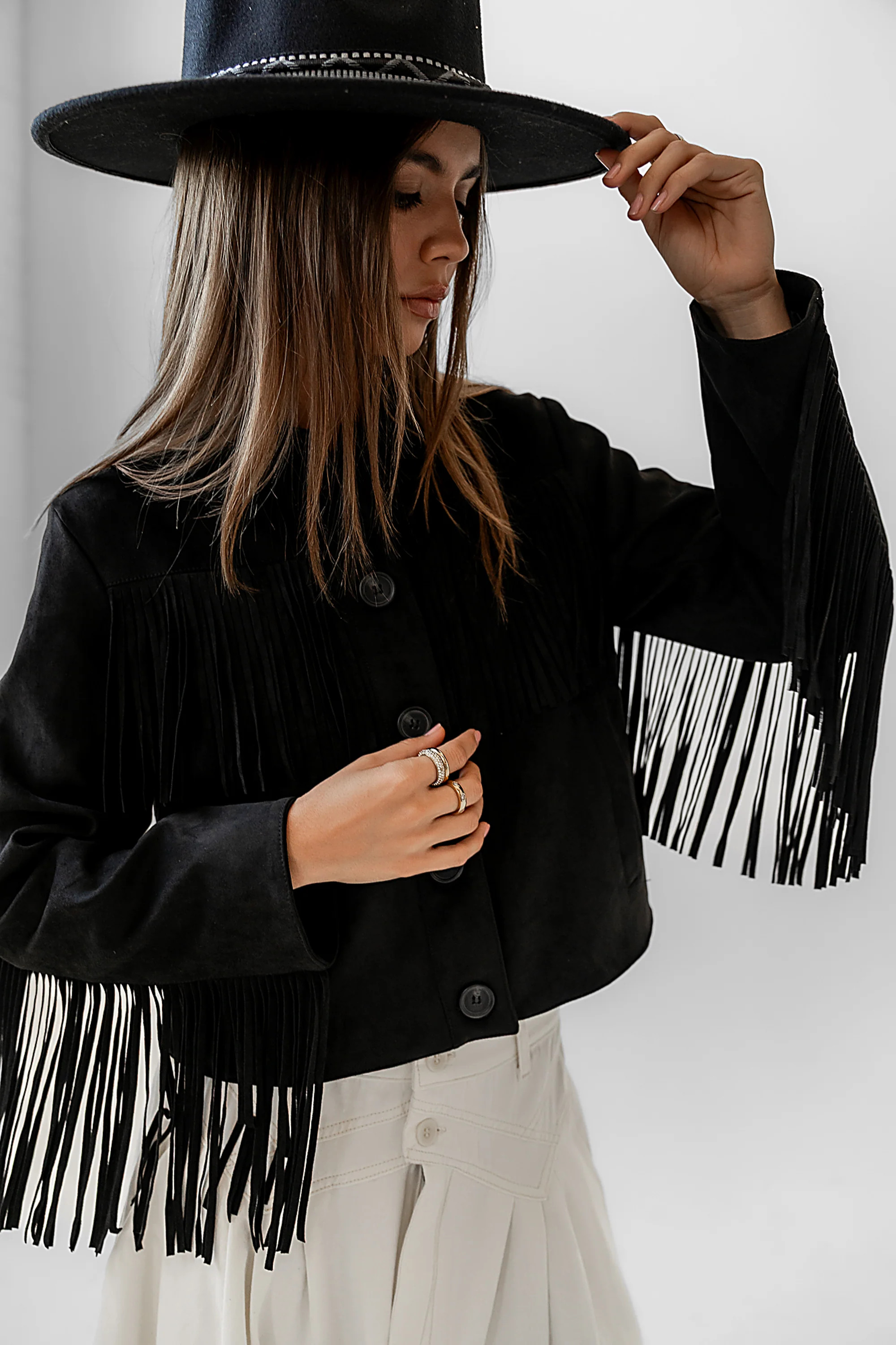 Bridget Fringe Jacket in Black | Böhme US