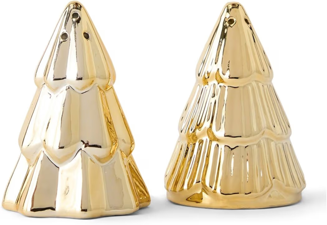 Gold Christmas Tree Salt and Pepper Shaker Set Ceramic 2.75"x3" set of 2 Christmas Table Decorati... | Amazon (US)
