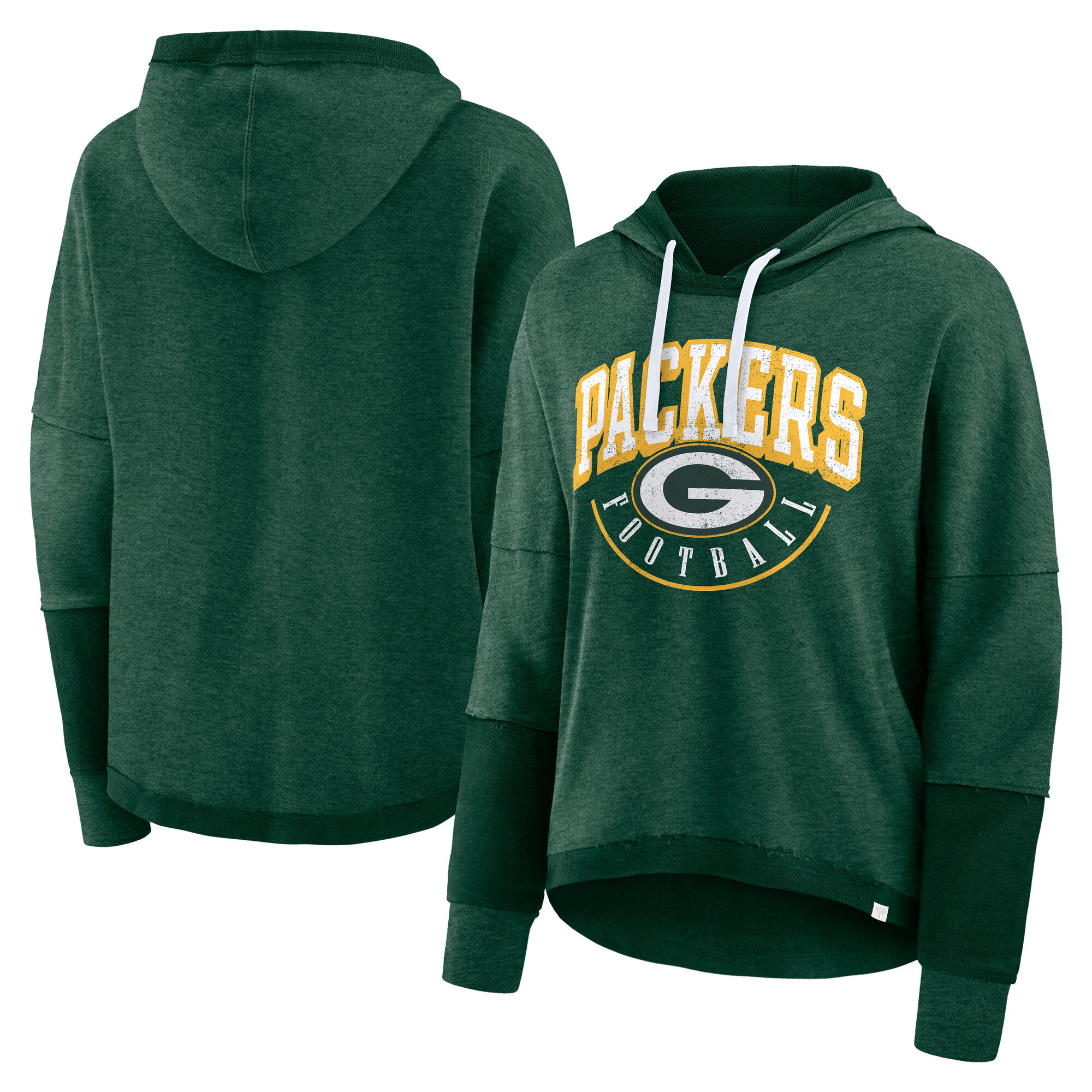 Women's Fanatics Green Green Bay Packers Lightewight Modest Crop Lounge Helmet Arch Pullover Hoodie | Fanatics