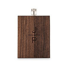 Personalized Rustic Wood Wrapped Stainless Steel Hip Flask – Vertical Groom Monogram Print | The Knot 