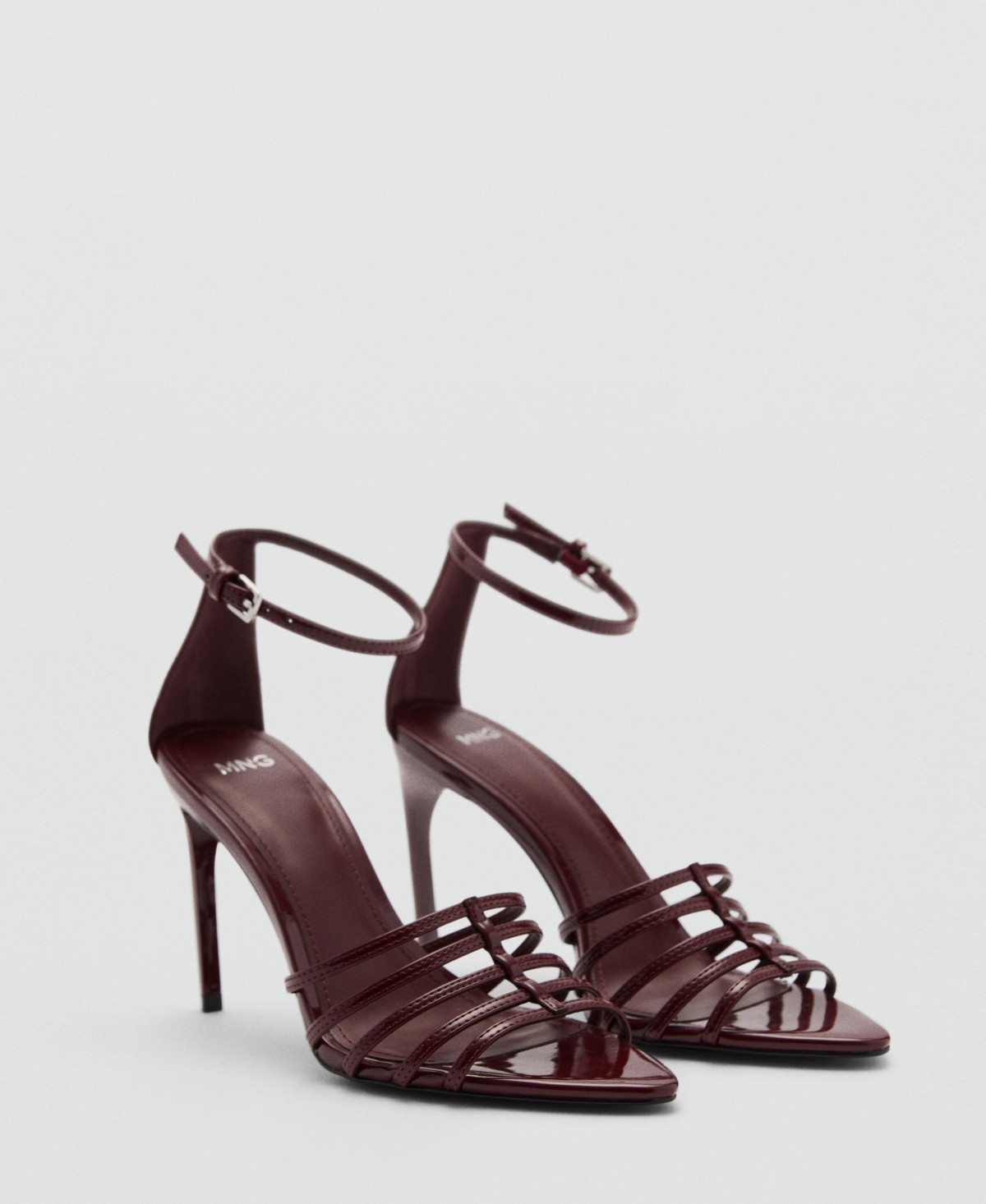 Mango Women's Strappy Heeled Sandals - Burgundy | Macy's