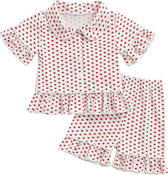 Toddler Baby Girls Pajamas Set, Print Long Sleeve Button-On Ruffle Sleepshirts Pjs Bottoms 2PC Sleep | Amazon (US)