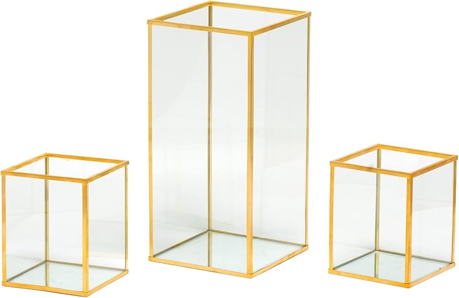 yshengood Glass Hurricane Candle Holder Set of 3 PCS, Gold Frame and Glass Hurricane Candleholder... | Amazon (US)